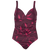 Badedragt i dark purple med pink bladprint