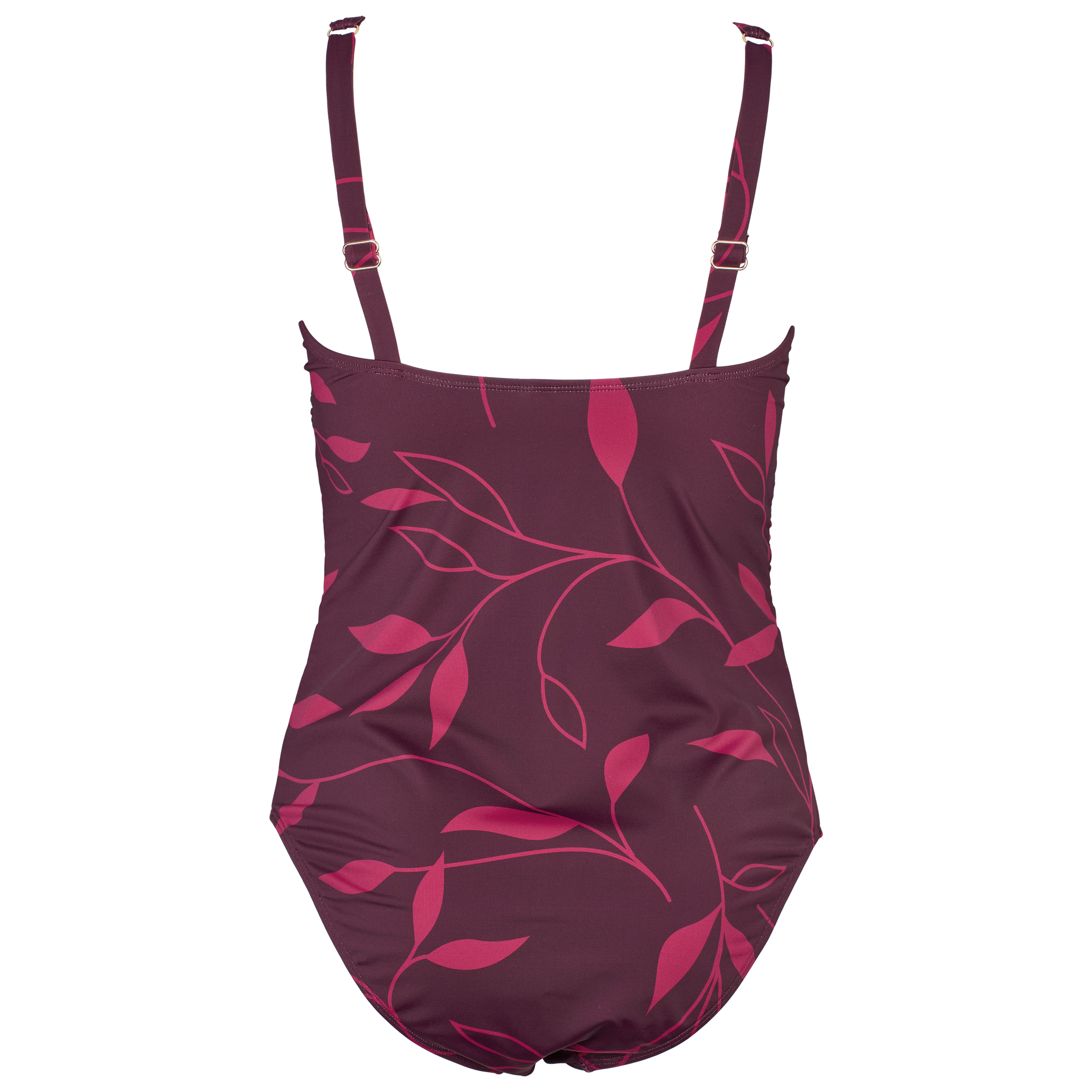 Badedragt i dark purple med pink bladprint
