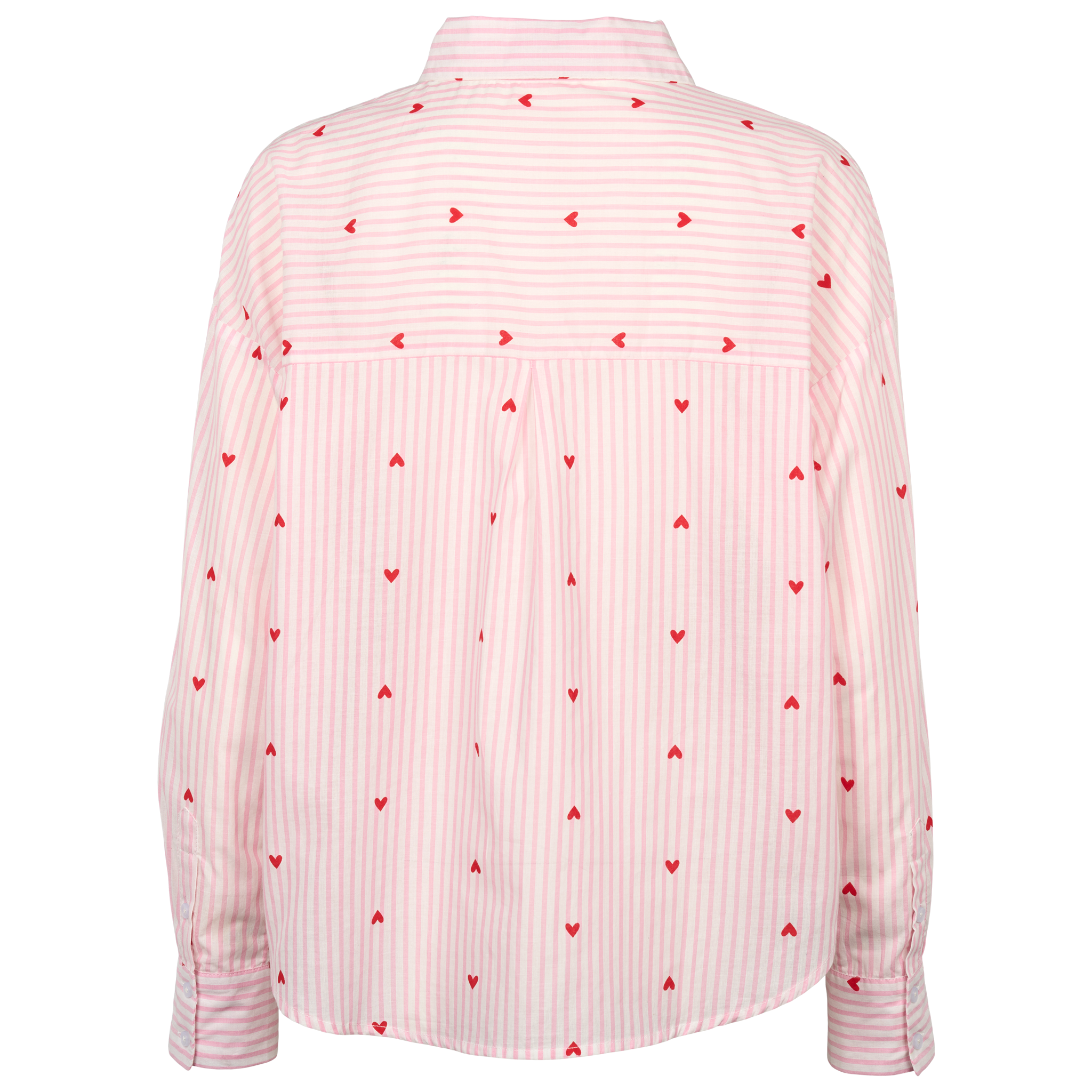 Skjorte i light rose med lyserøde striber og røde hjerter