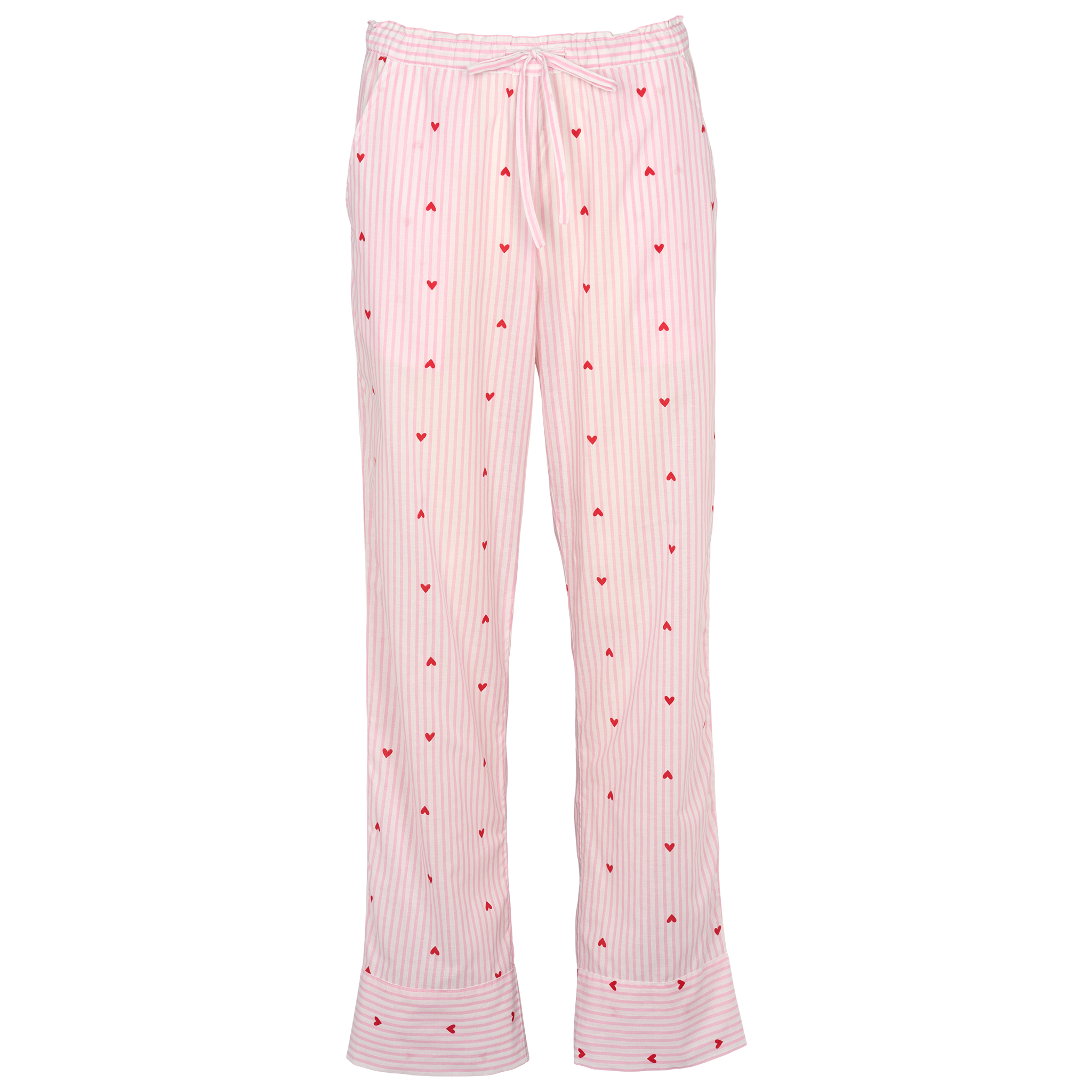 Natbukser i light rose med lyserøde striber og røde hjerter