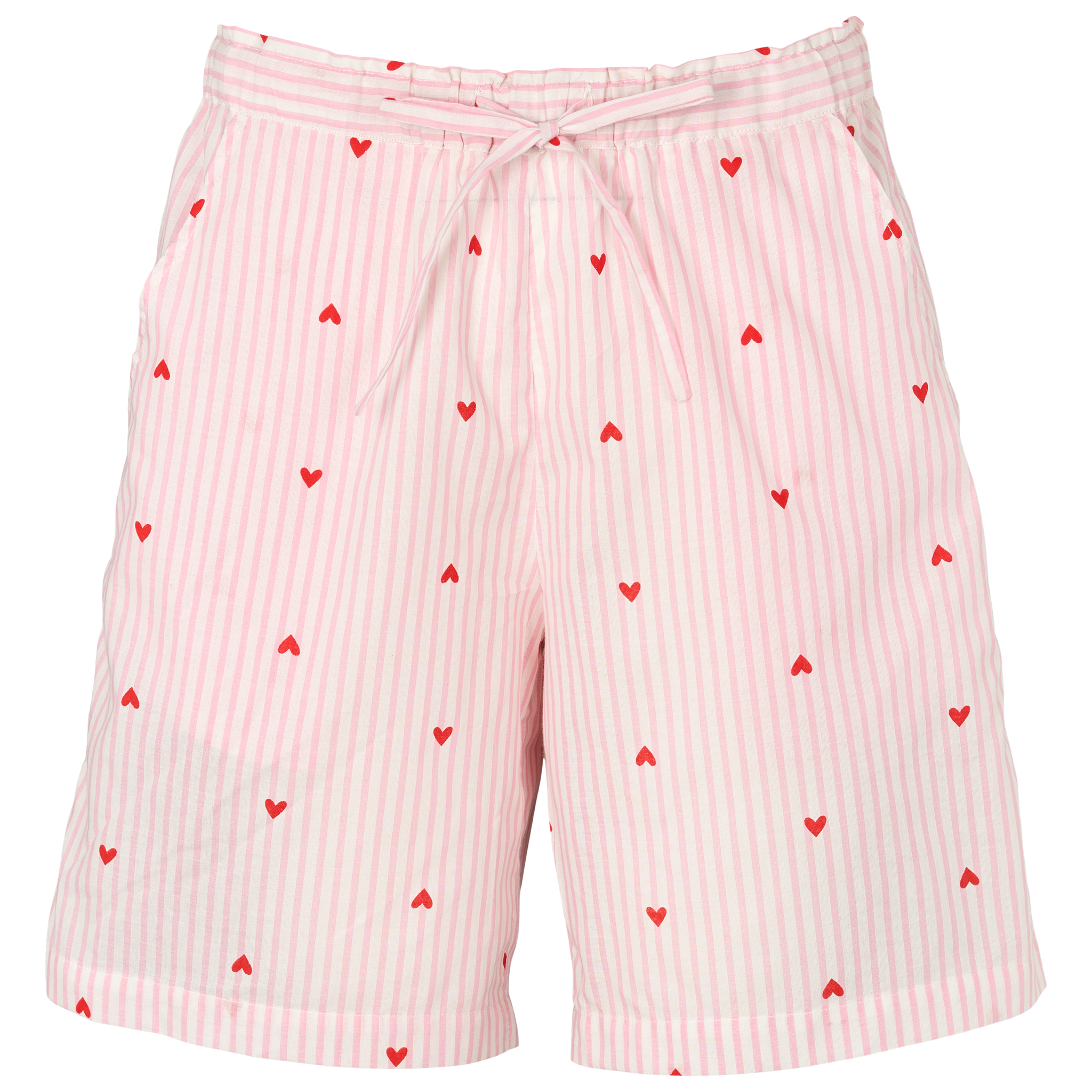 Natshorts i light rose med lyserøde striber og røde hjerter
