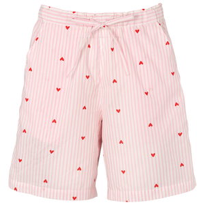 Natshorts i light rose med lyserøde striber og røde hjerter