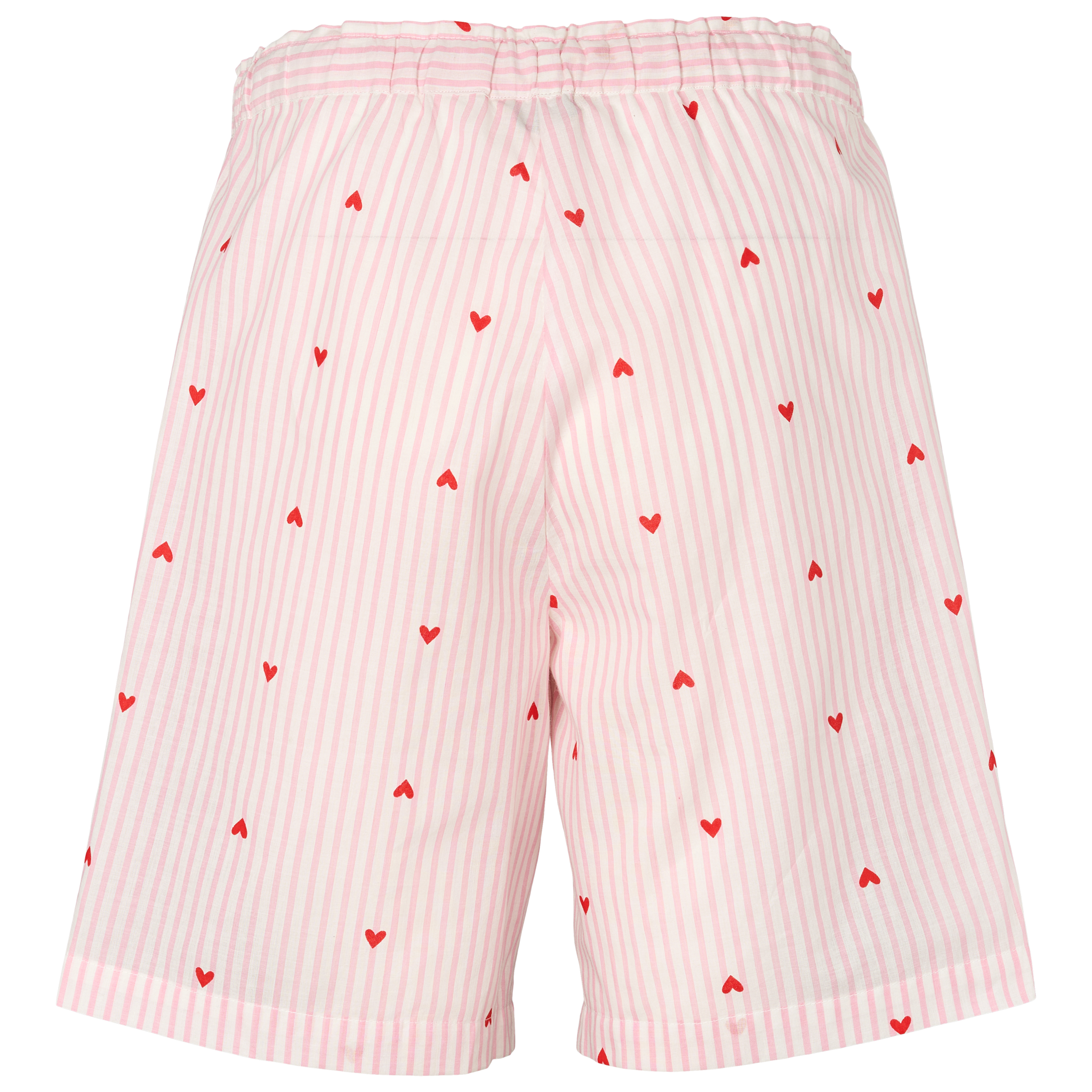 Natshorts i light rose med lyserøde striber og røde hjerter