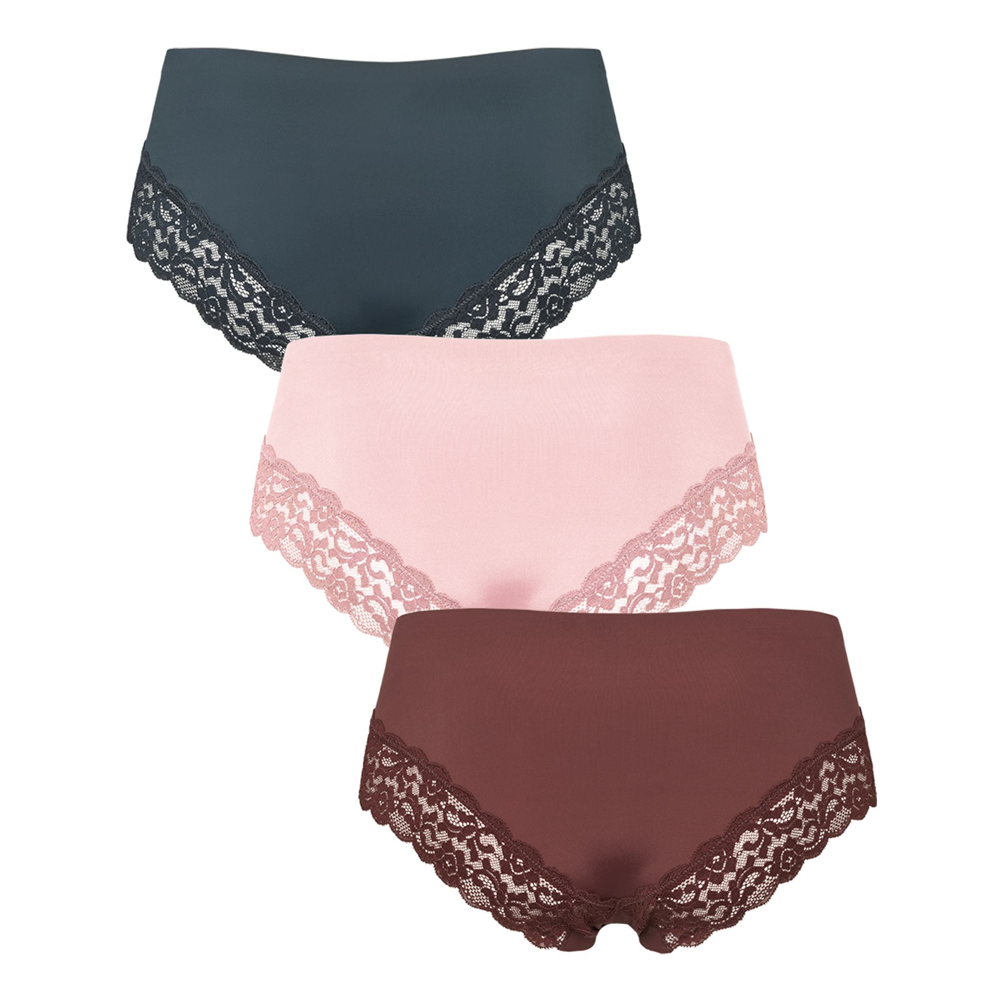 Seamless tai w lace 3-pack - Brown