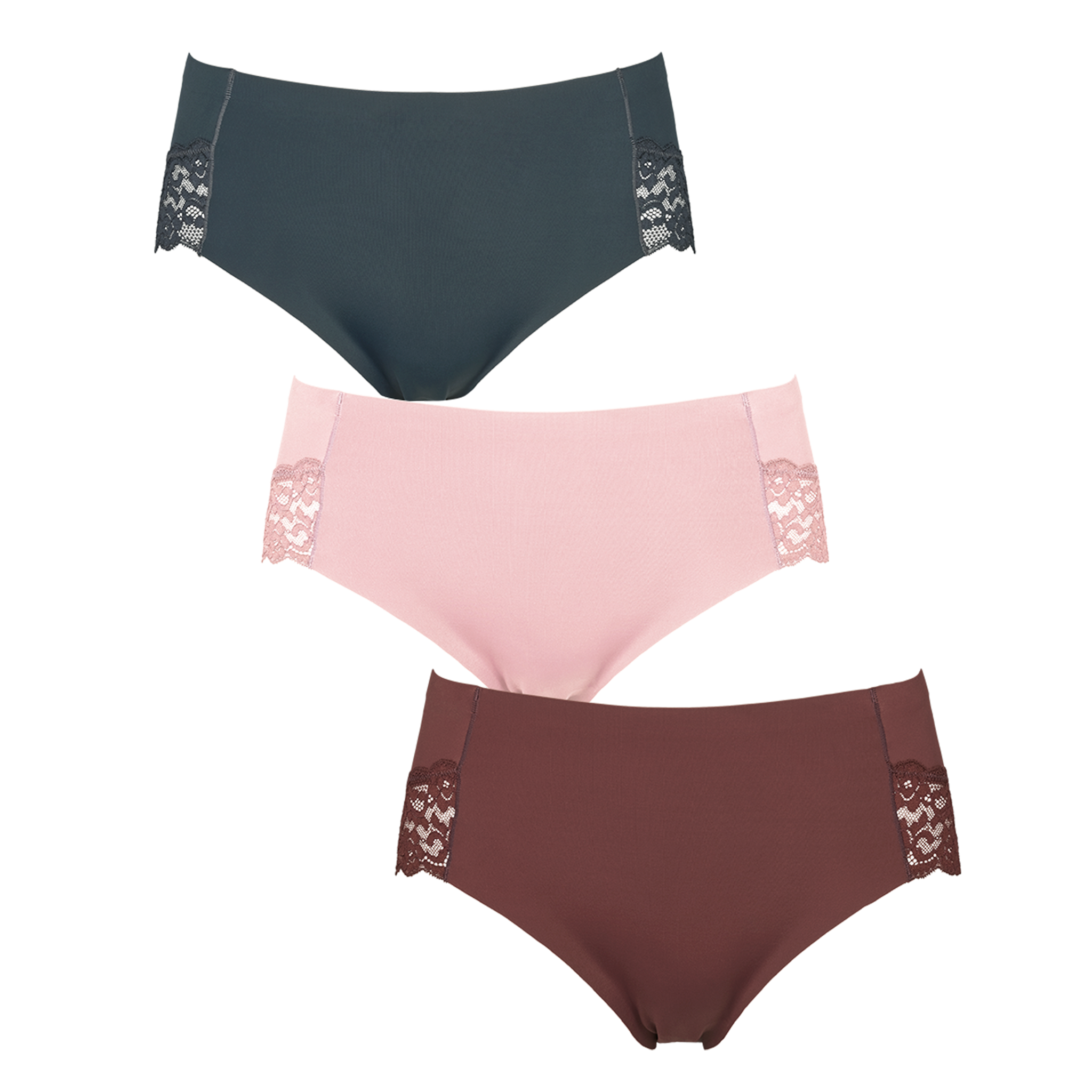 Seamless tai w lace 3-pack - Brown