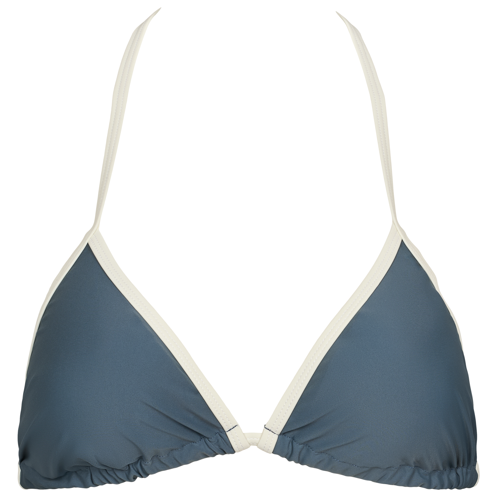 Blå bikini top med hvide kanter og bindebånd
