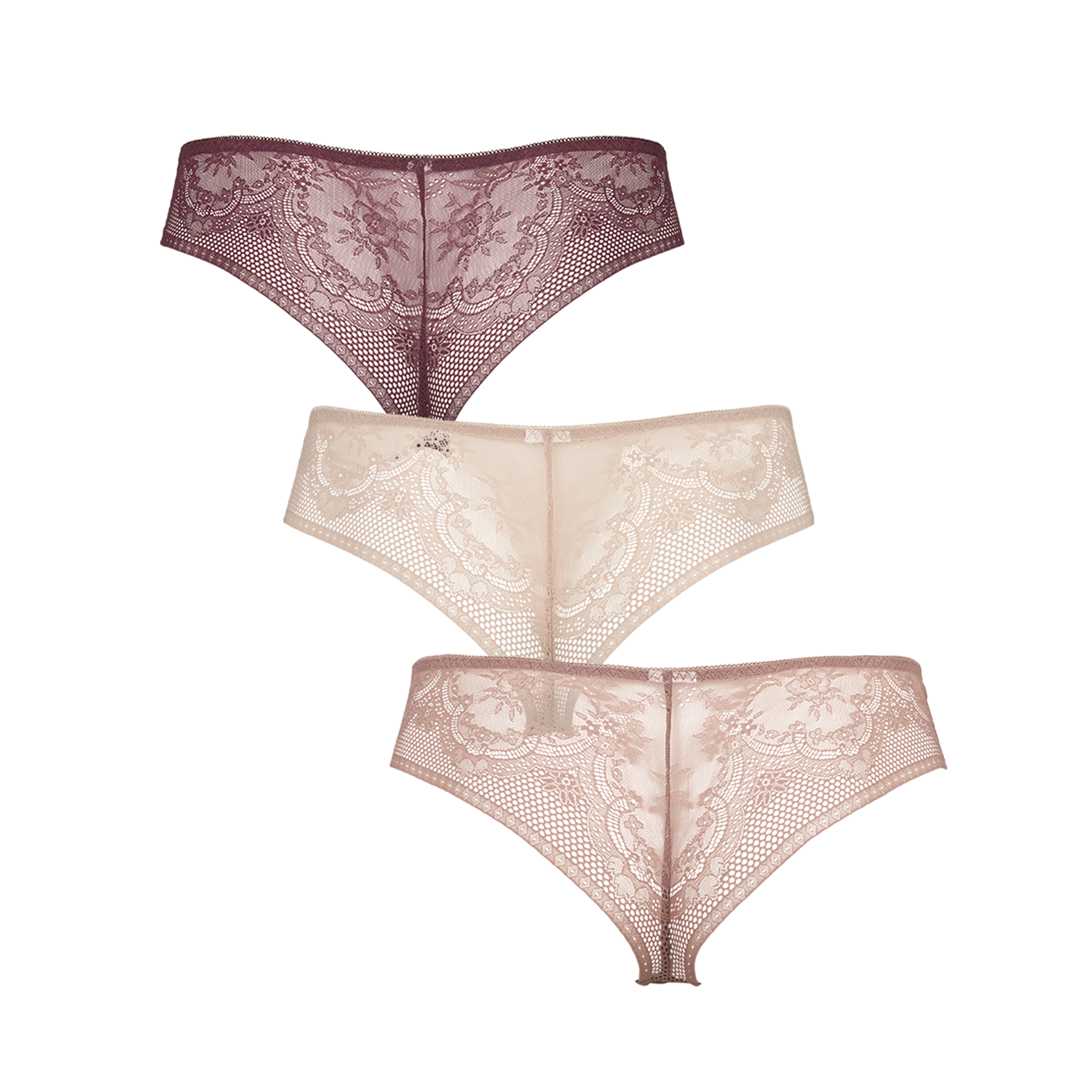 Seamless string w lace 3-pack - Windsor wine