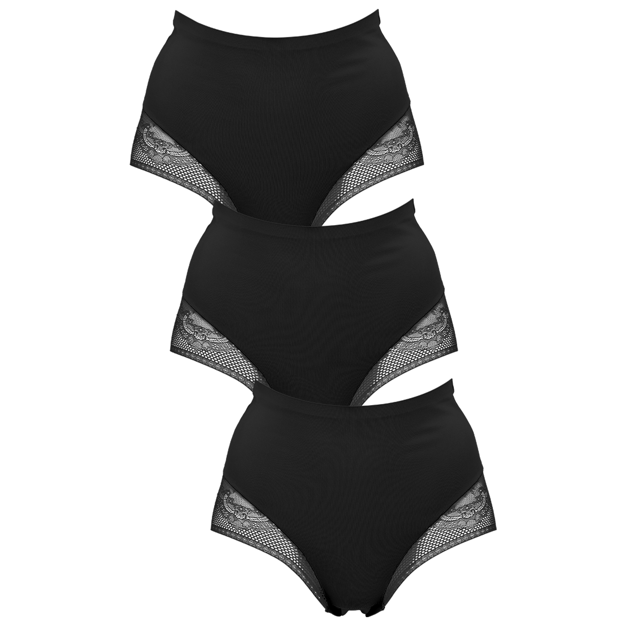 Seamless maxi trusser 3-pack med lace i sort