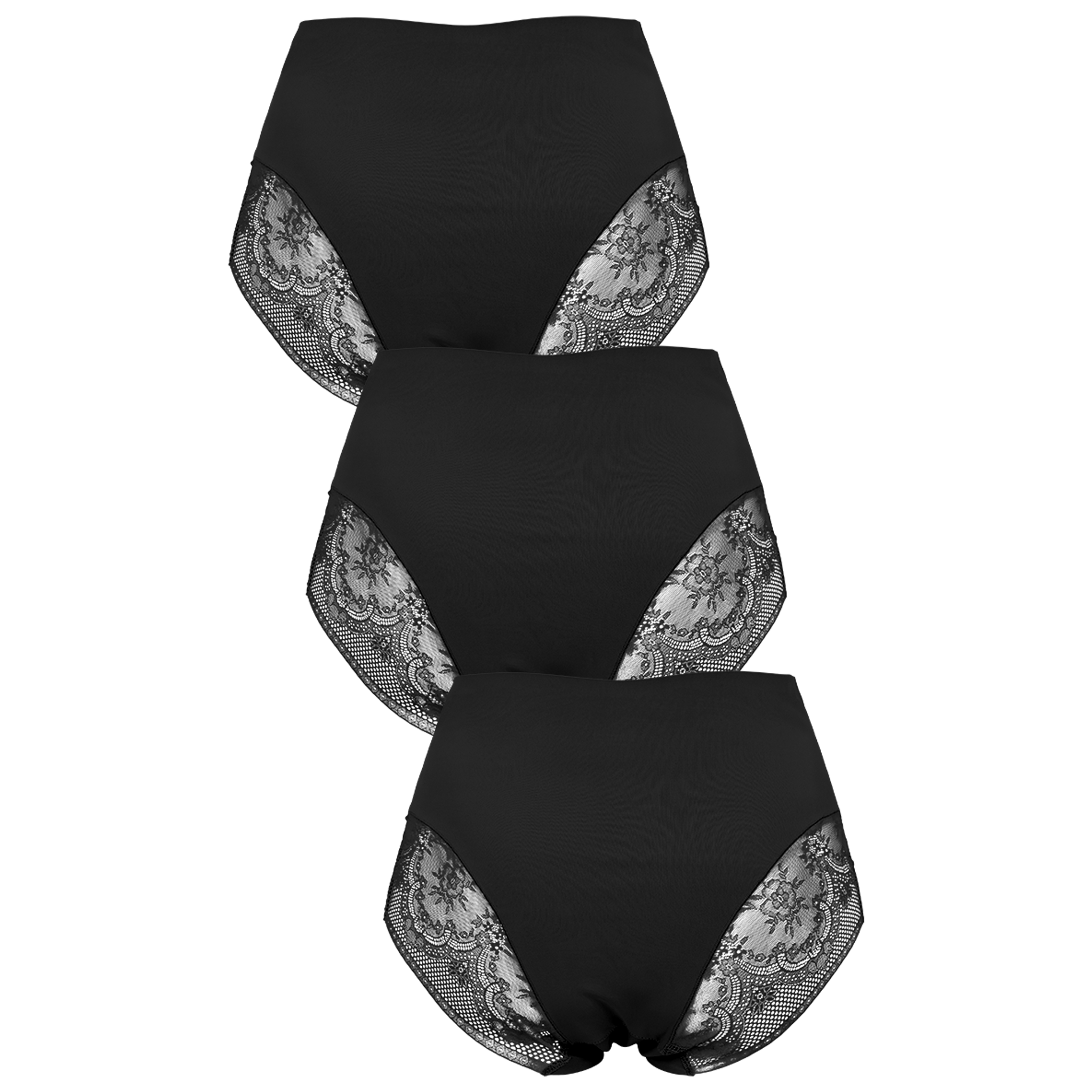 Seamless maxi trusser 3-pack med lace i sort