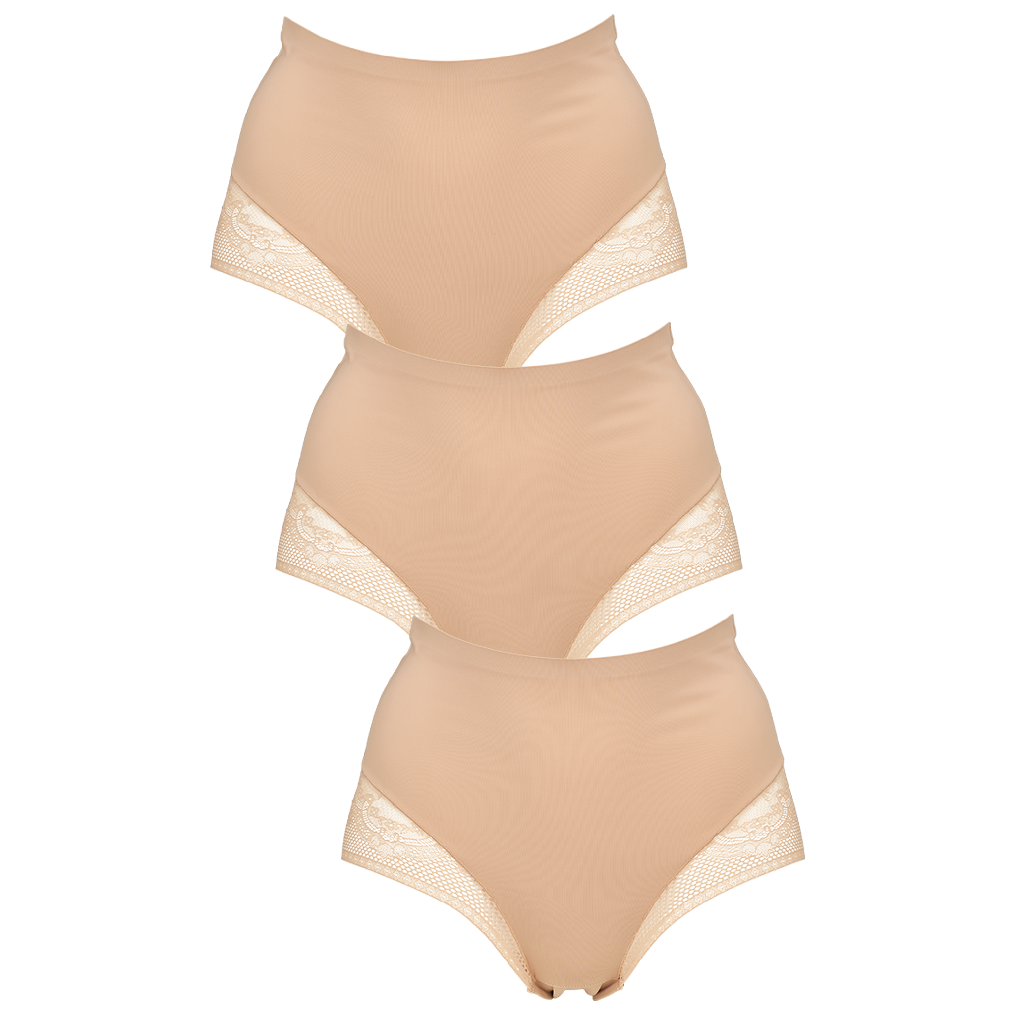 Seamless maxi trusser med lace 3-pack i nude