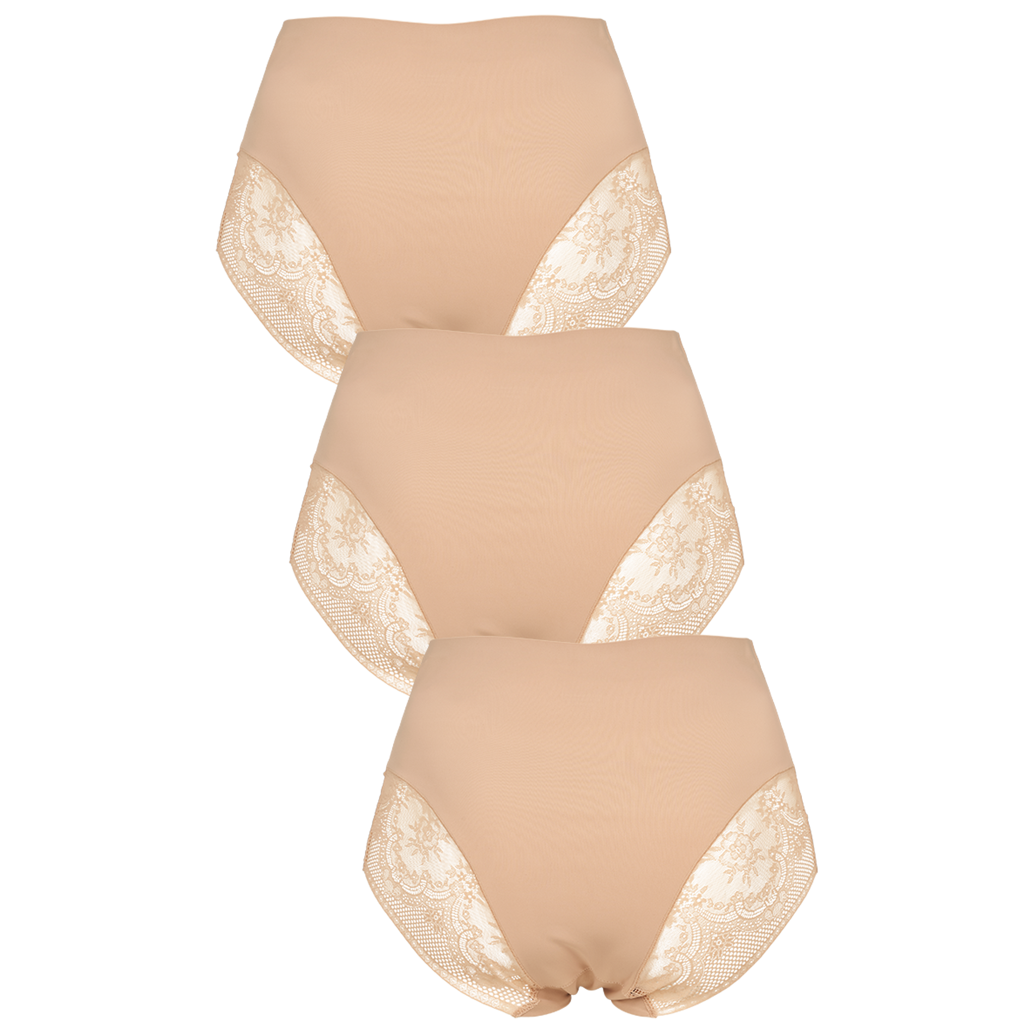 Seamless maxi trusser med lace 3-pack i nude