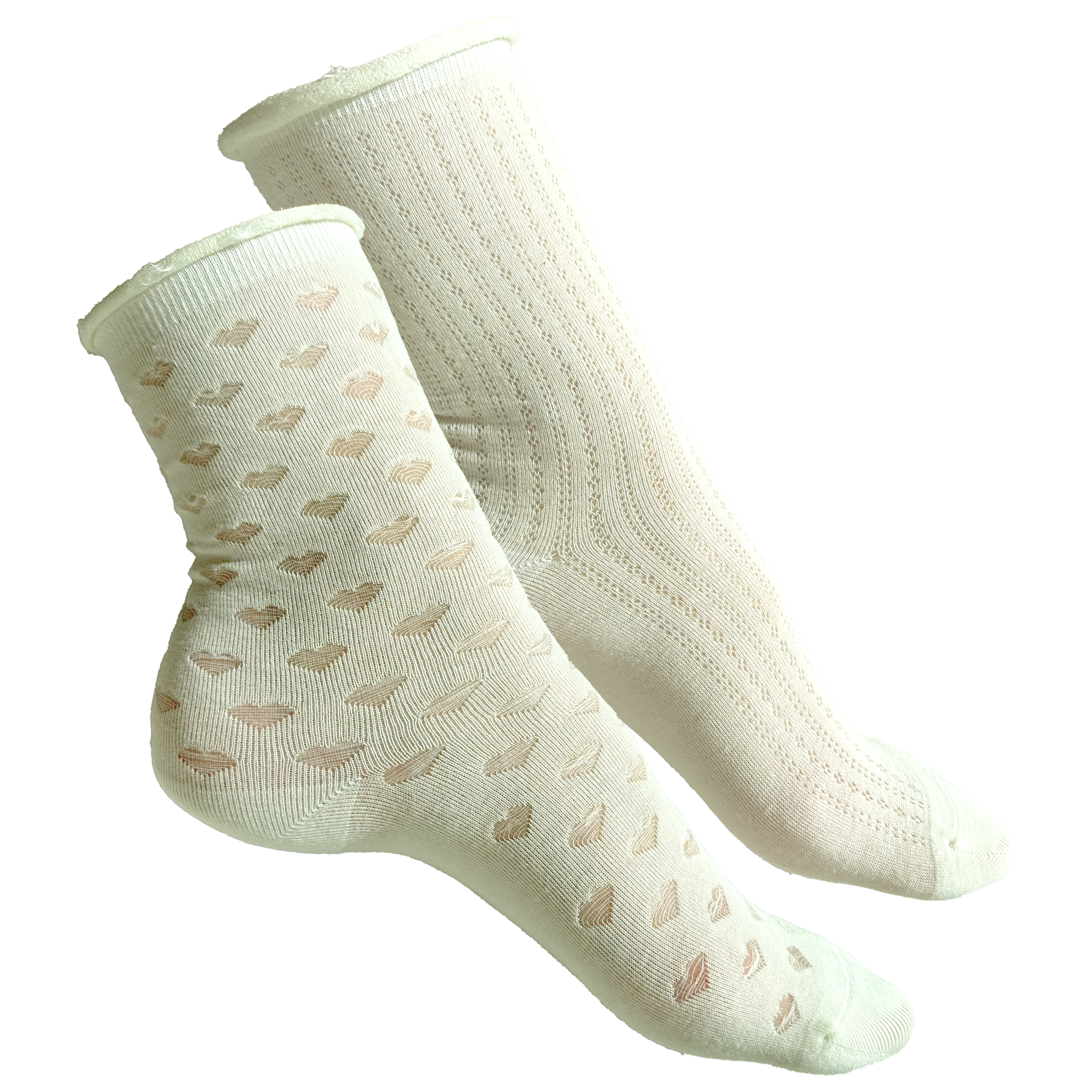 Hvide strømper med hjerter og mønster