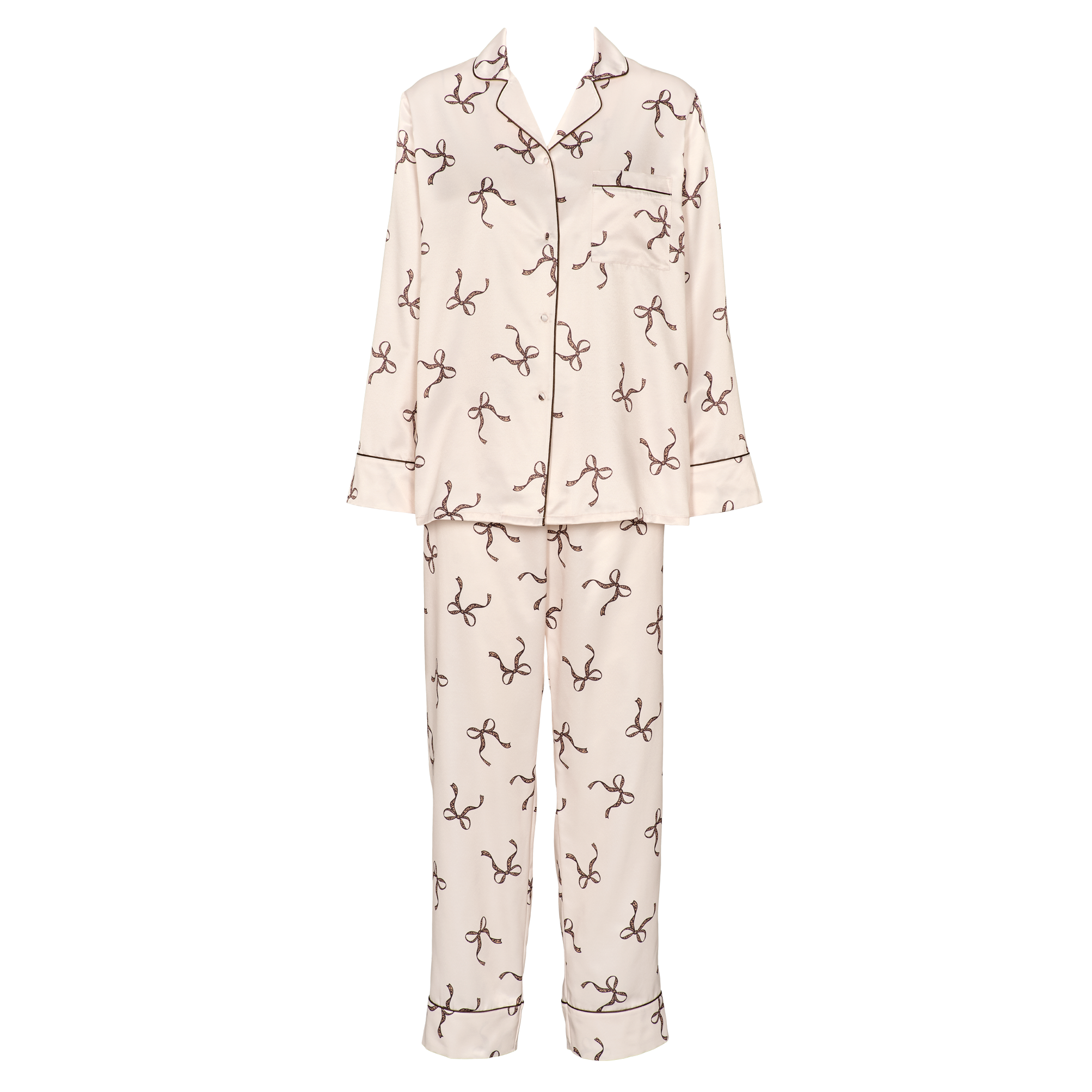 Leo sateen pyjamas AOP Dark Brown forfra