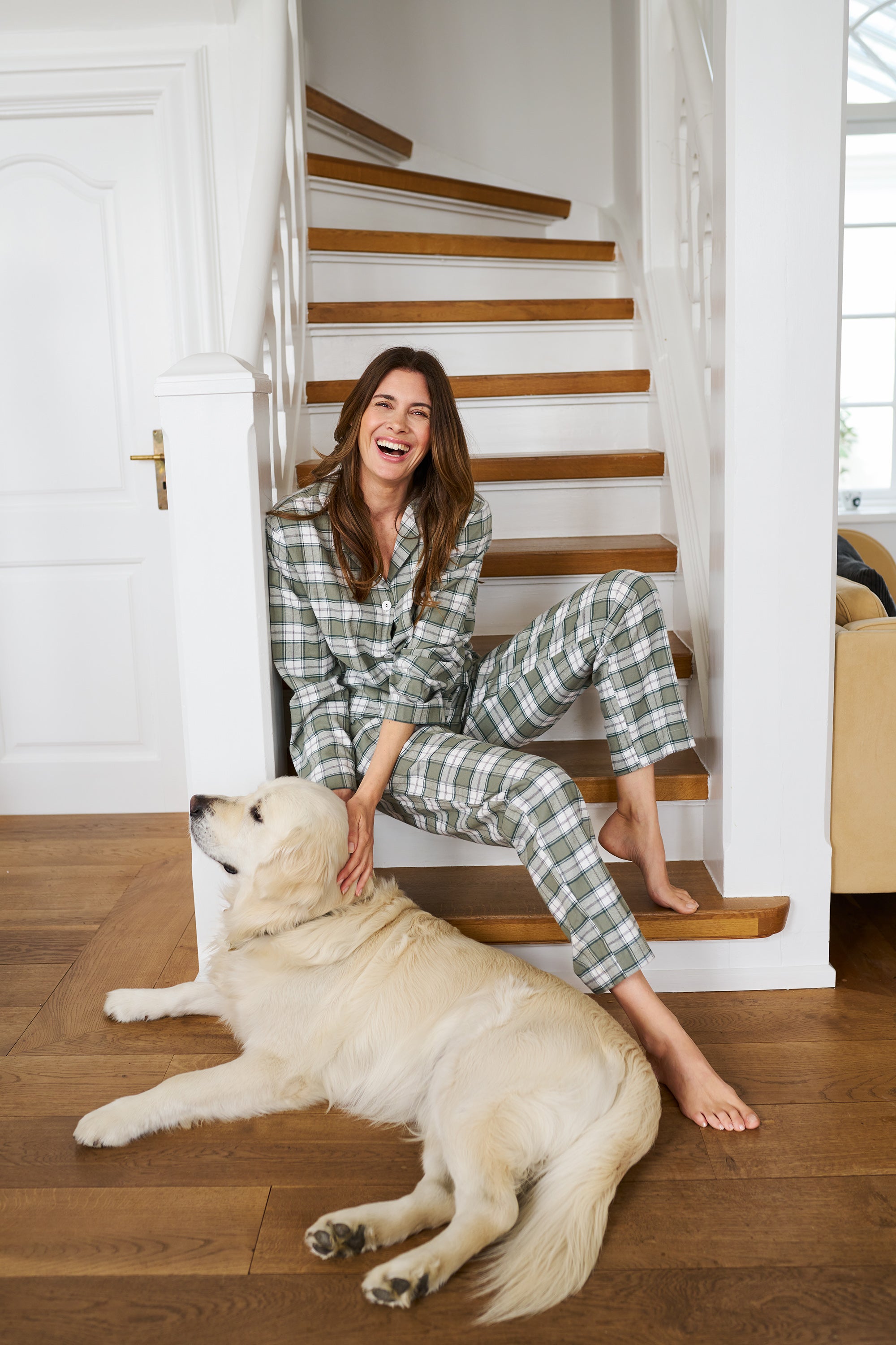 Check flannel pyjamas - Dusty green