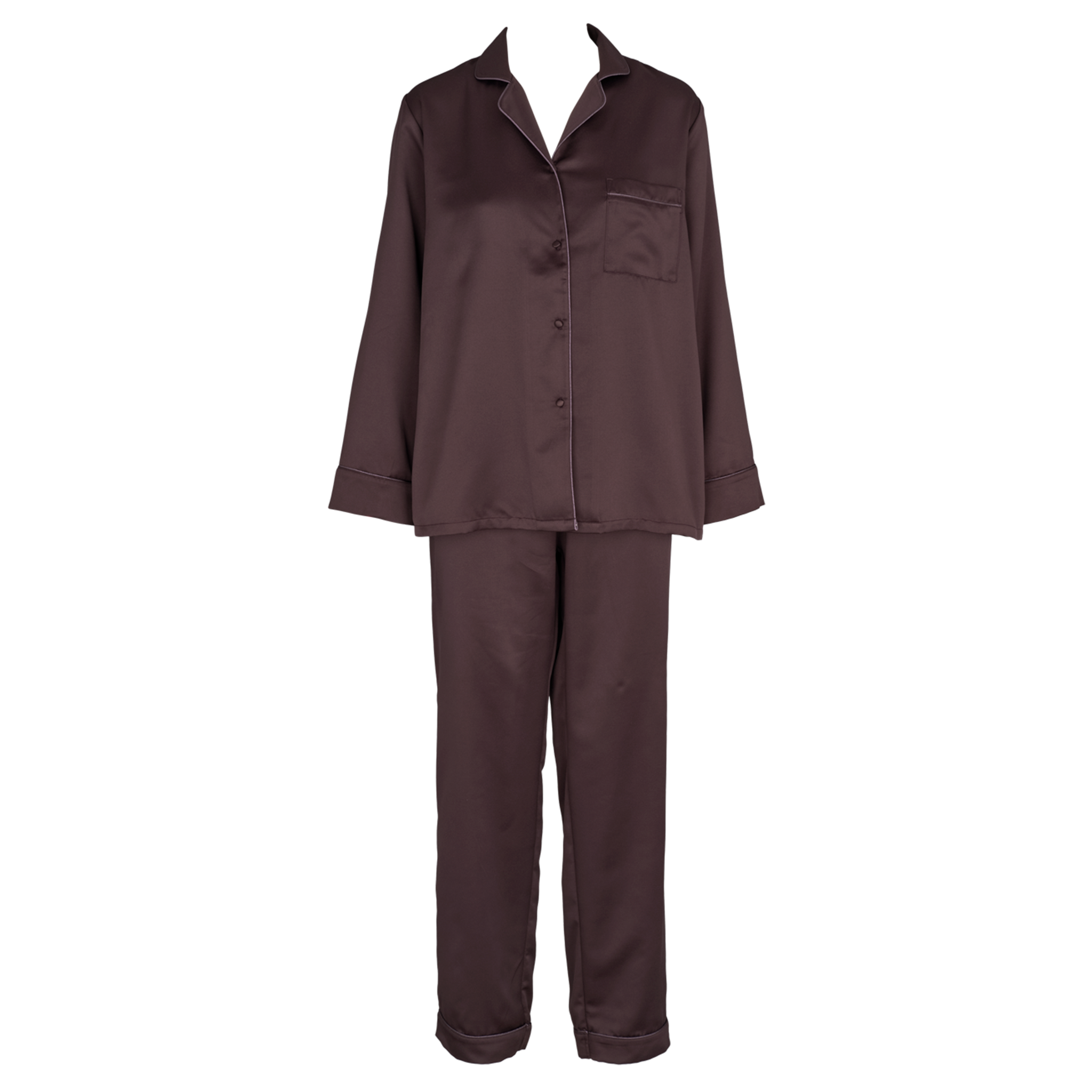 Leo sateen pyjamas Dark Brown forfra