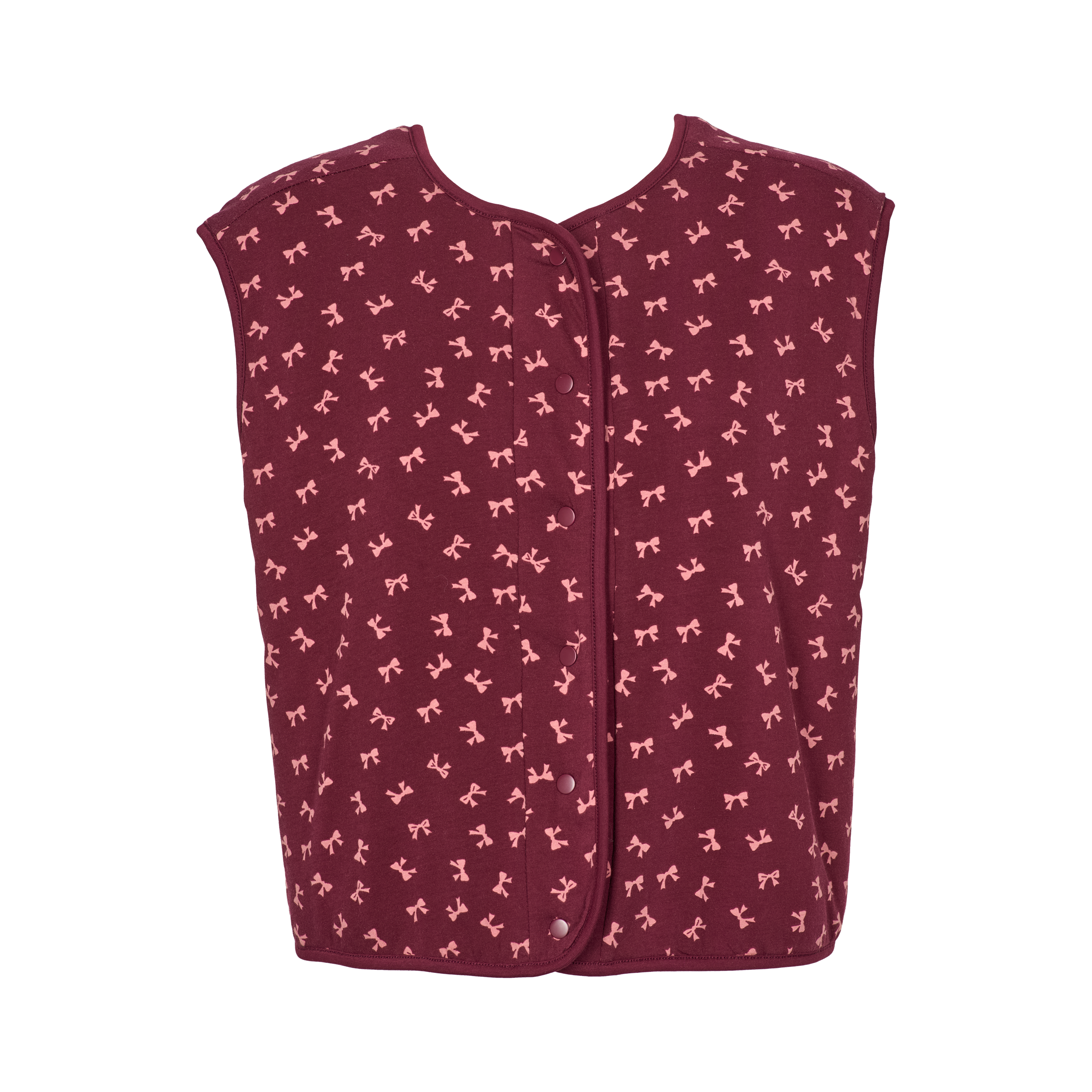 Teddy waistcoat i Windsor wine med små sløjfer forfra