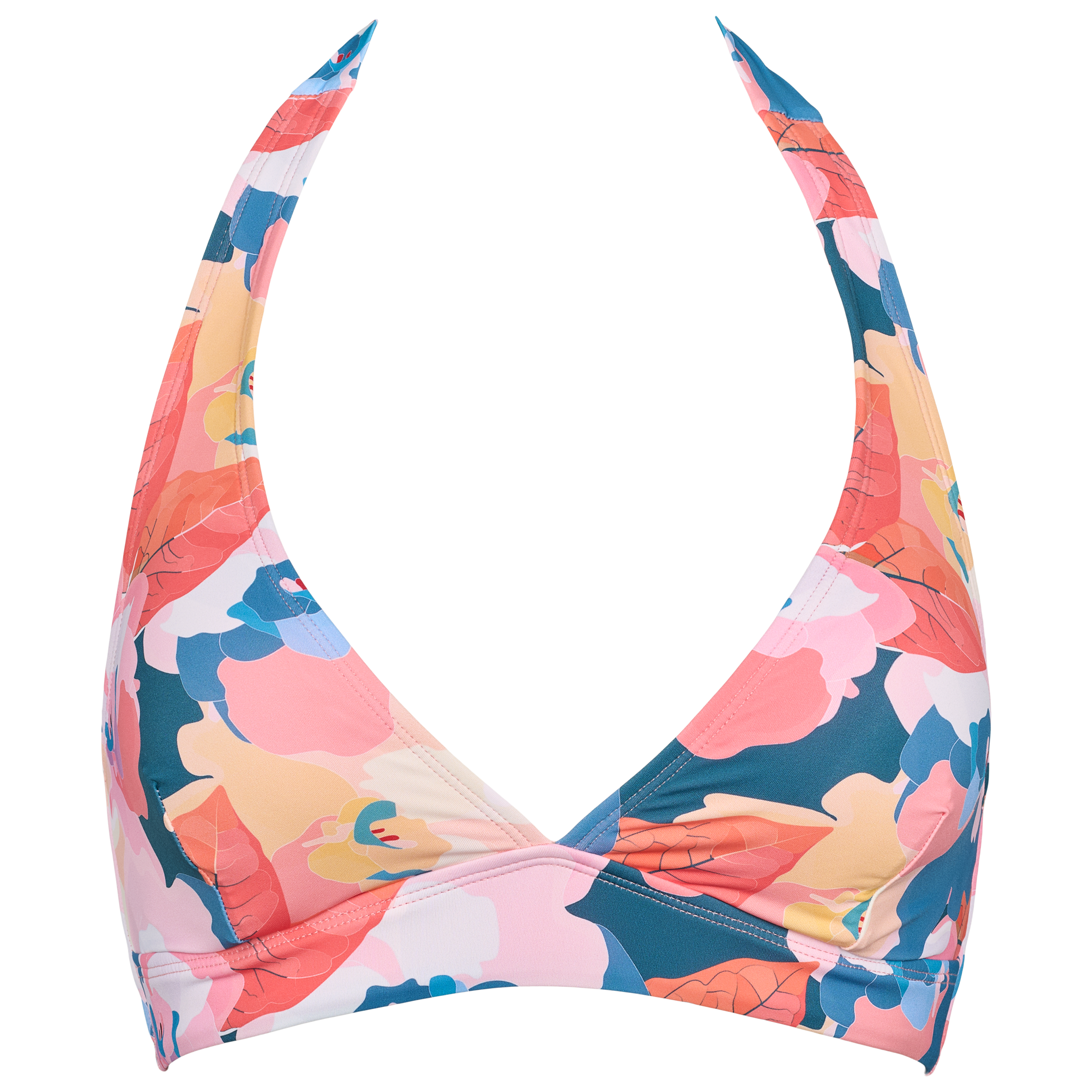 Bikini top til kvinder med blomstermotiv i pink, blå og koral