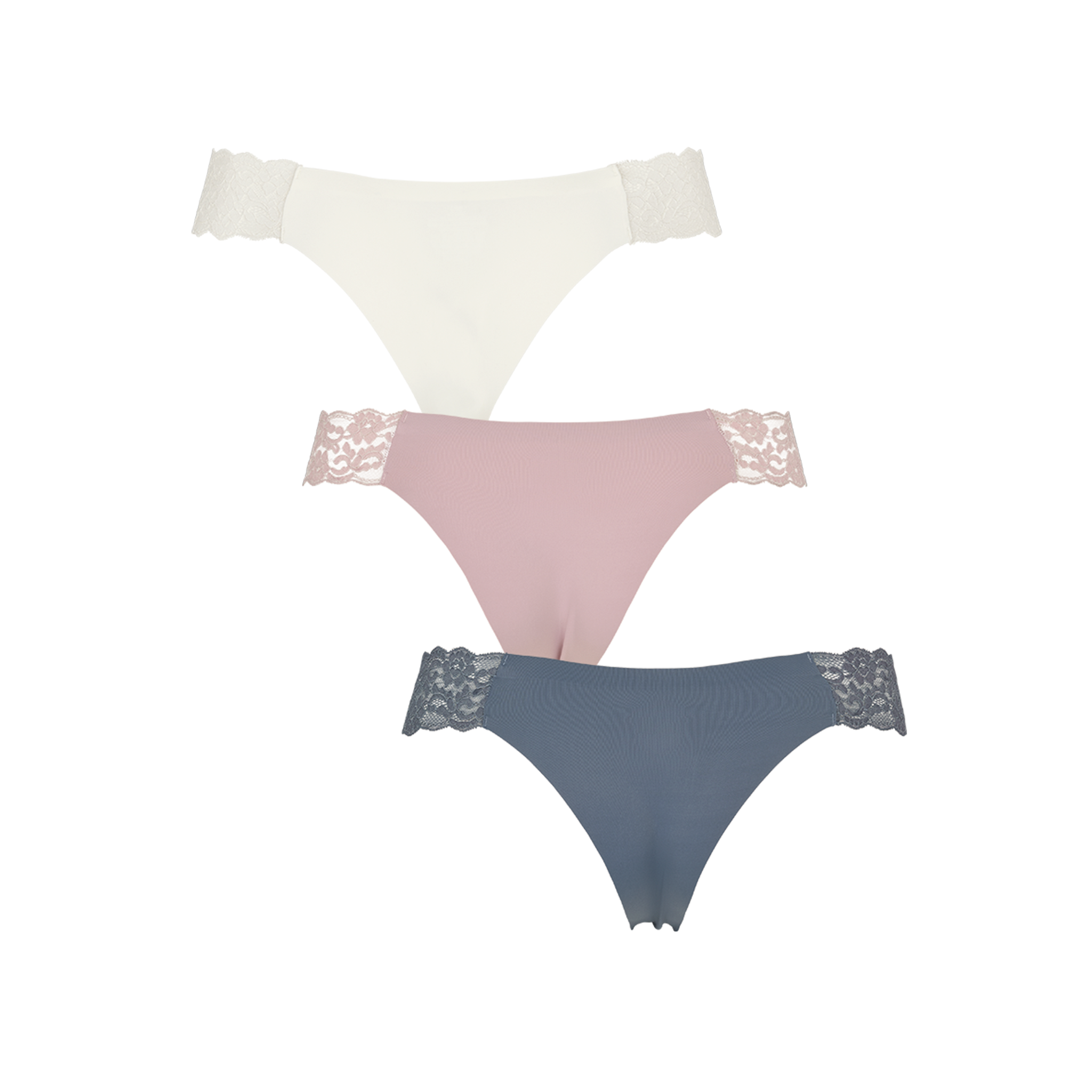 Seamless string w lace on side 3-pack - Grisaille grey