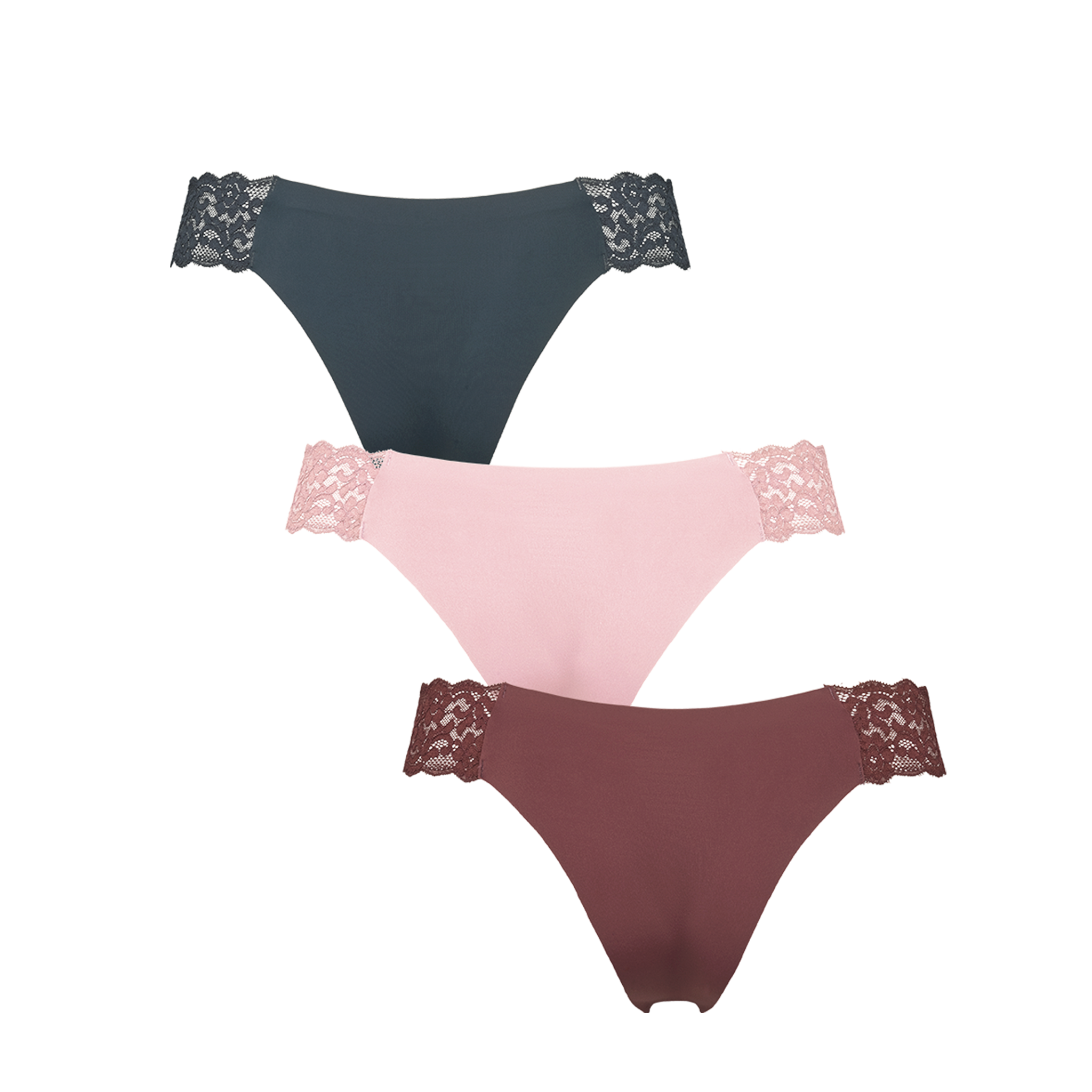 Seamless string w lace on side 3-pack - Brown