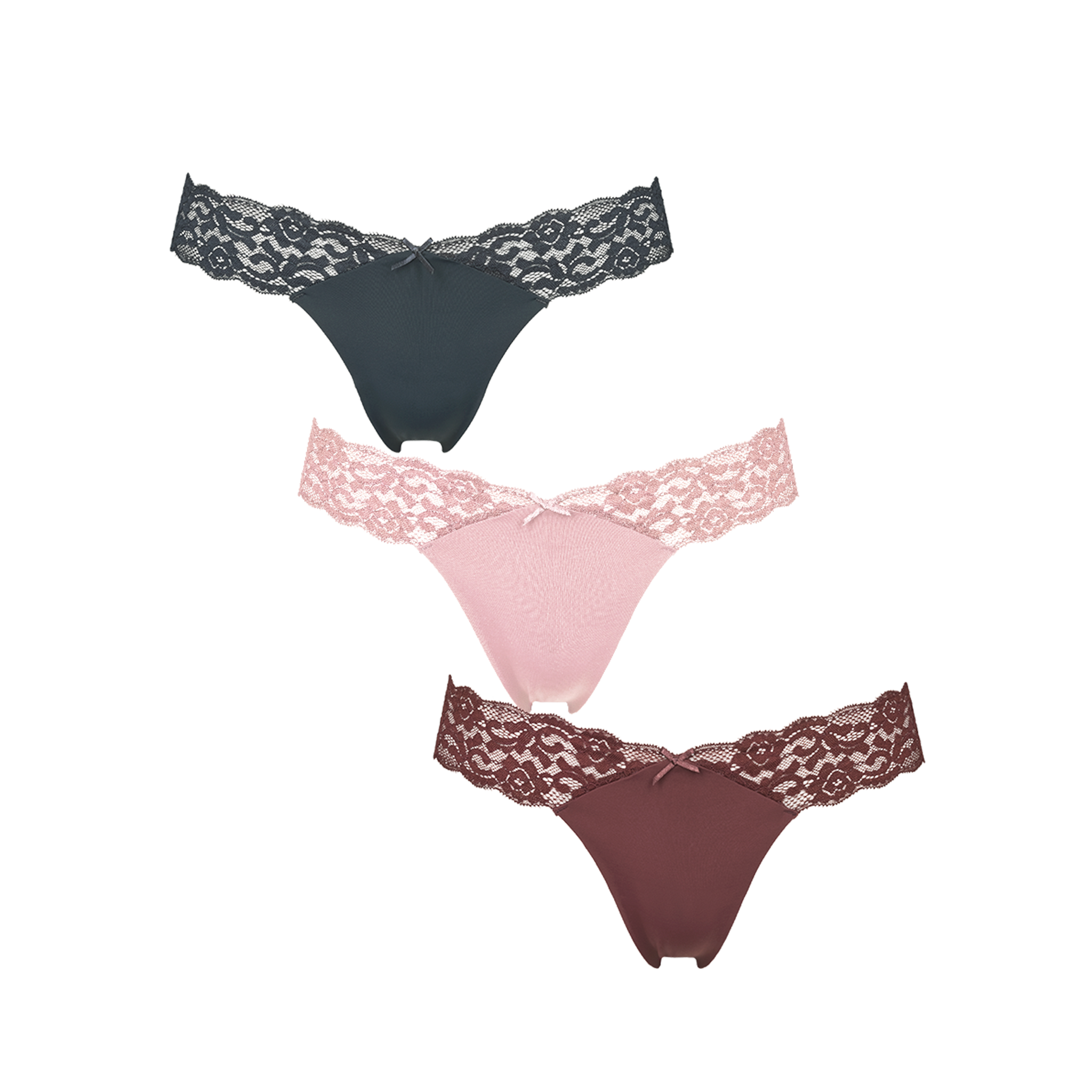 Seamless string w lace on side 3-pack - Brown