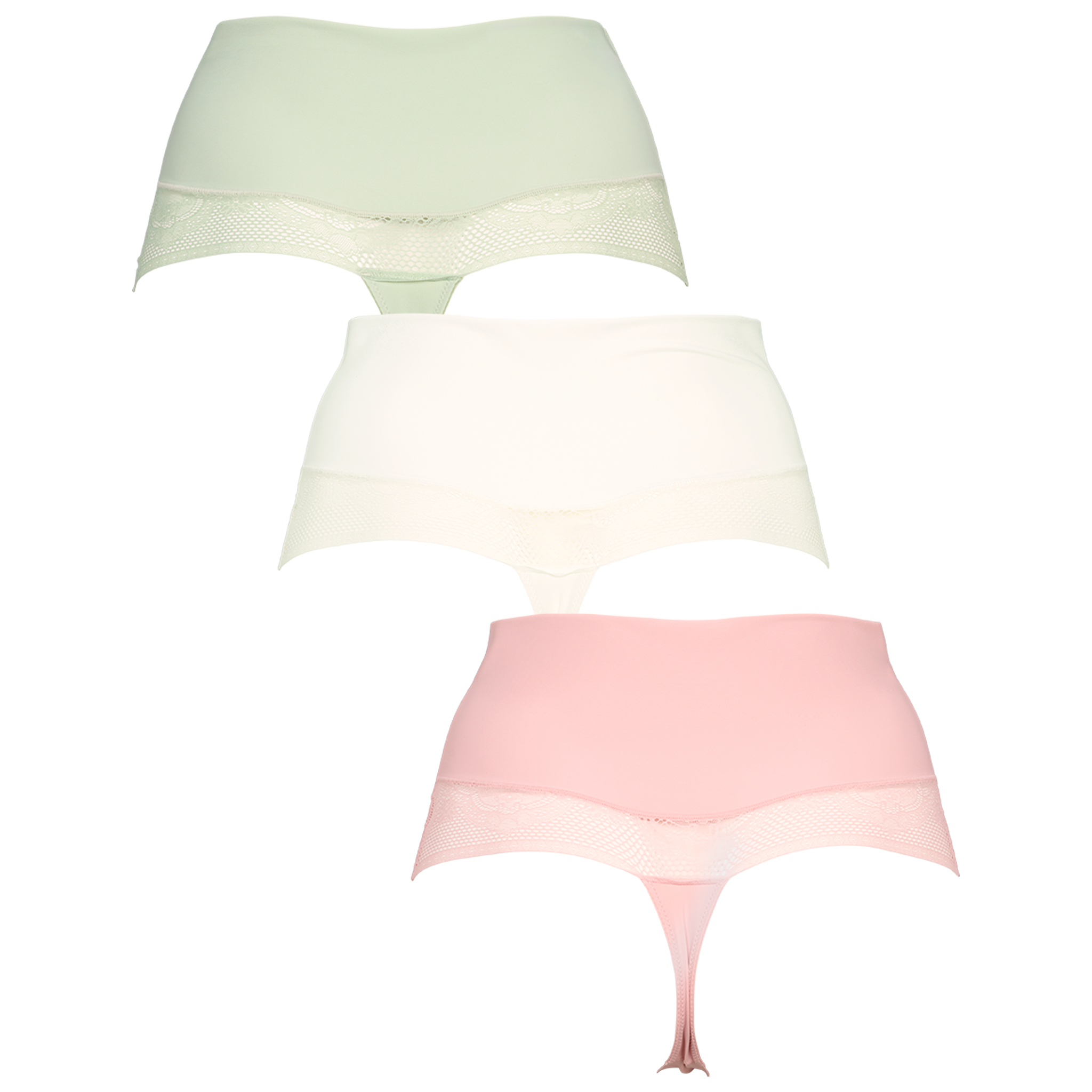 3-pack light shaping string tai trusser i grøn, hvid og lyderød